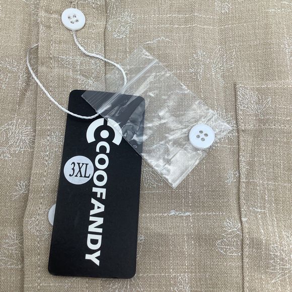 Coofandy Mens Long Sleeve Button Up Linen Blend Shirt Tan Size 3XL New - Picture 5 of 6